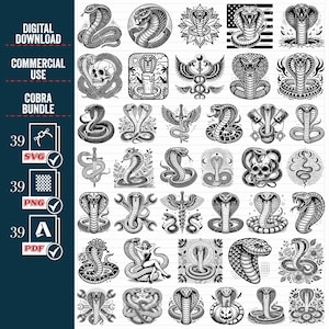 Cobra SVG Png Big Bundle, Floral Cobra SVG, Flower Cobra Clipart, Cobra Cut-bestanden voor Silhouette, bestanden voor Cricut, Cobra Vector, Snake Svg,