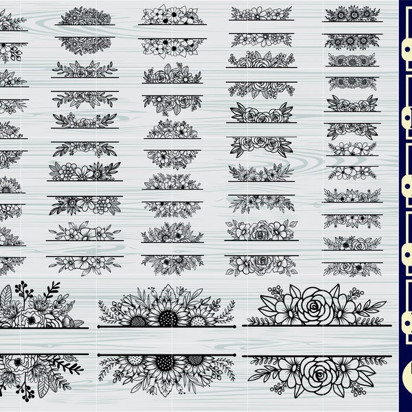Split Floral Frame SVG,#2, Floral Monogram clipart, Floral Border, Split Flower cut file SVG, Wedding Border Svg, Split Name Frame Svg, DXF