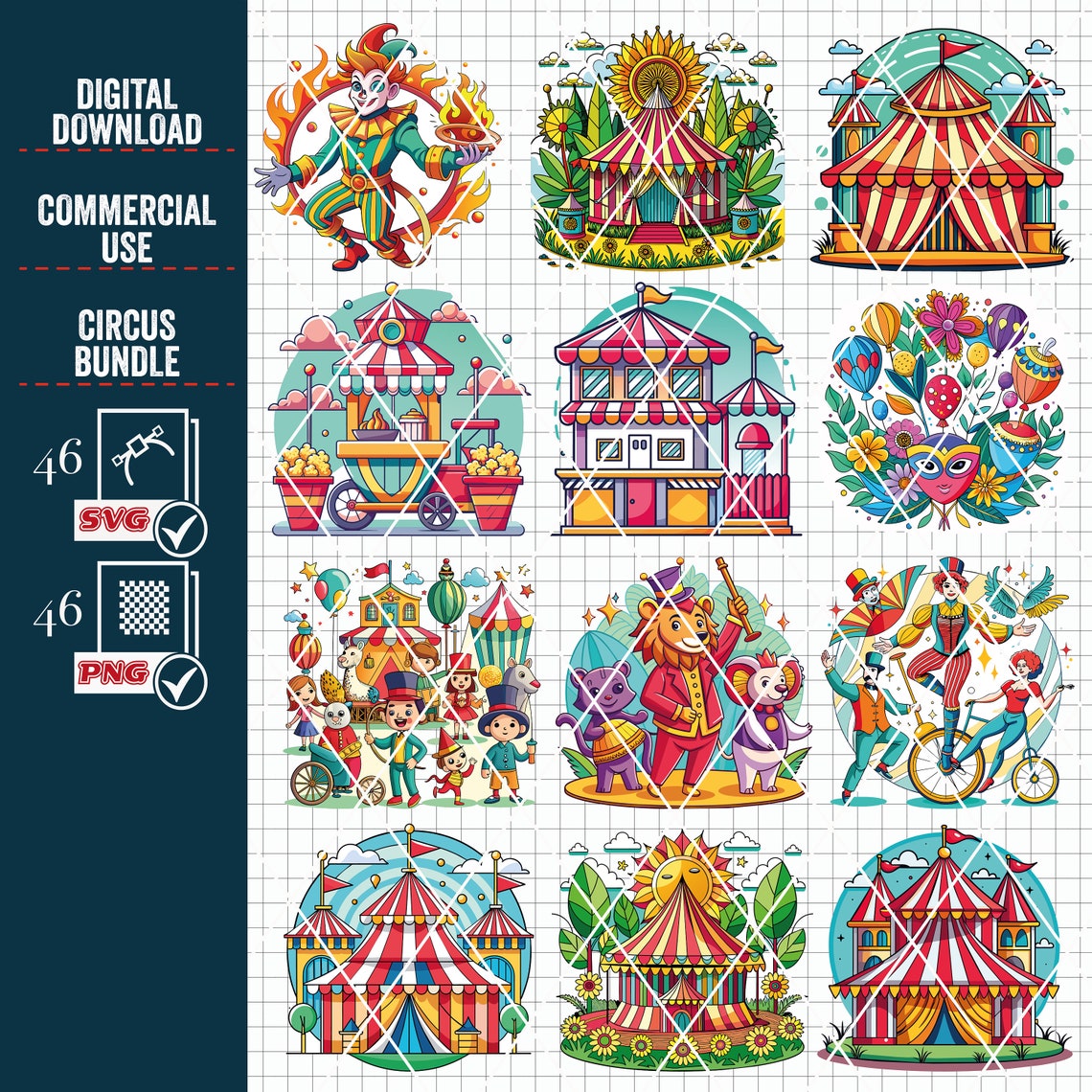 Circus Carnival Clipart Bundle, SVG PNG Cut Files - Etsy