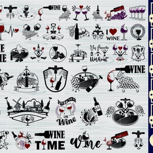 Wein Bundle, Wein Schmuck, Weinglas Schmuck, Weinliebhaber, Wein Clipart, Schnittdatei für Cricut, Vektor, Silhouette