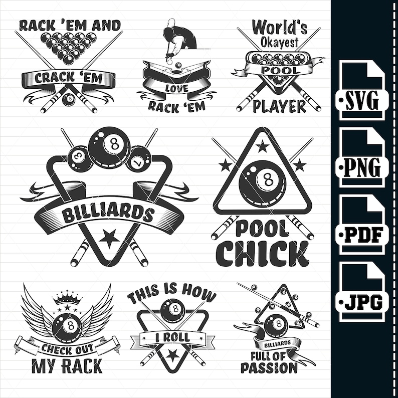 Billiards SVG Bundle, Pool Clip Art, Cut Files (svg, Png, Pdf, Jpg) - Etsy