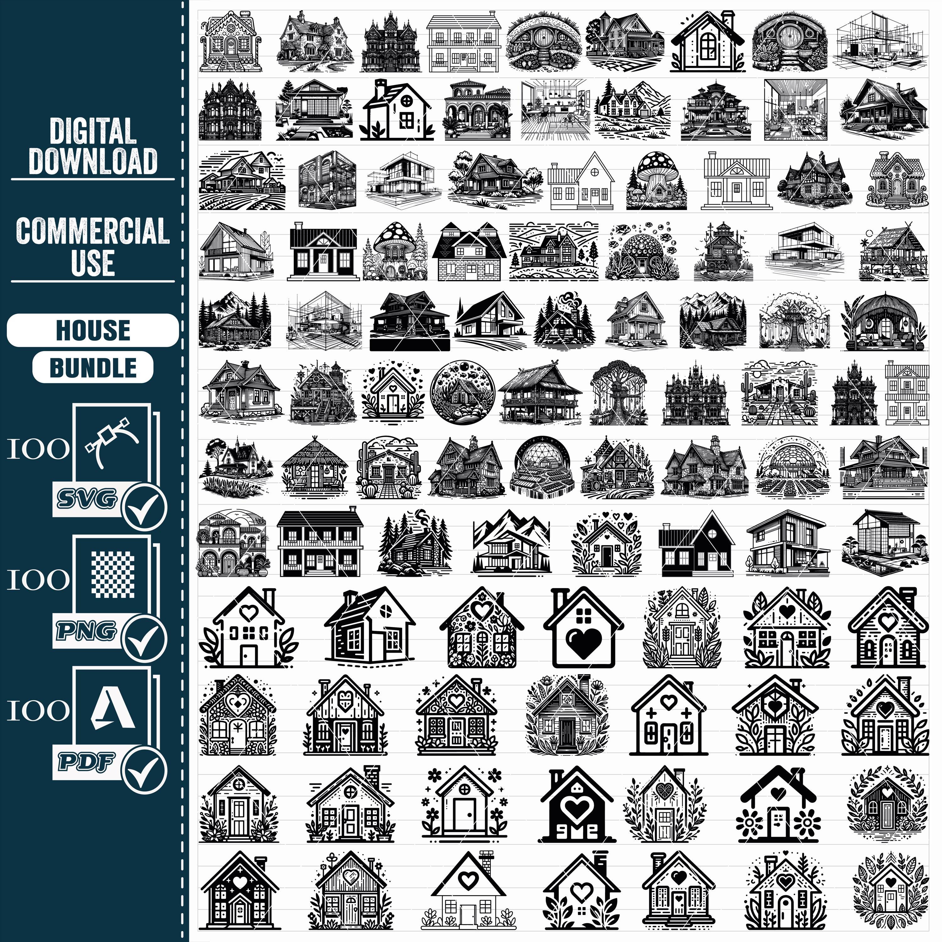 House SVG Bundle, Floral, Scandinavian, Outline Cut Files (digital ...