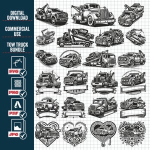 SLEEPWAGEN SVG grote bundel, vintage auto slepen Svg, vrachtwagen Svg, Svg-bestanden voor Cricut, sleepwagen Svg, vrachtwagen Clipart Cricut snijden bestand vector digitaal