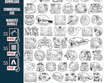 Floral Manatee SVG PNG Bundle, Sea Creature Clipart (Digital Download)