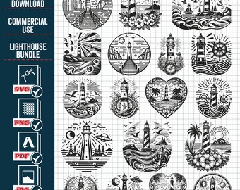 Floral Lighthouse SVG Bundle, Sea Vector Clipart (Digital Download)