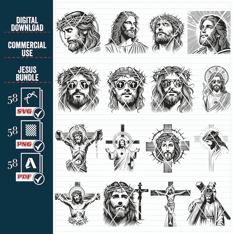 Jesus Cross SVG PNG Mega Bundle, Christian Religious Clipart (digital ...