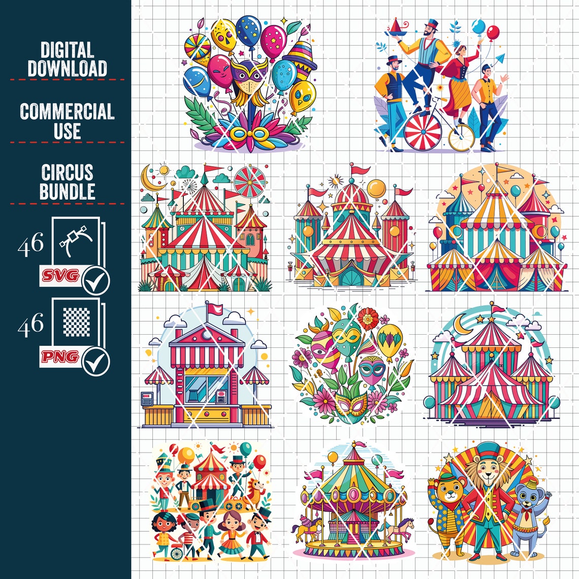 Circus Carnival Clipart Bundle, SVG PNG Cut Files - Etsy