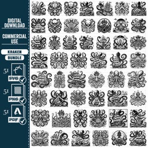 Kraken SVG-bundel, png, vector, schipbreuk octopus clipart, handgetekende zeemonster illustratie, SVG-bestanden voor lasergravure, commercieel gebruik