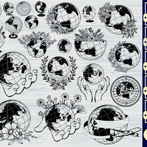 Floral Globe SVG Bundle, Earth Clipart, Cut Files (svg, png, dxf, eps, pdf)