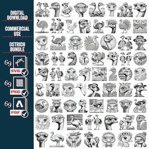 OSTRICH SVG Png Mega Bundle, Cut file ostrich, animal flower crown, bird ostrich flower wreath, digital stamp ostrich ostrich png commercial