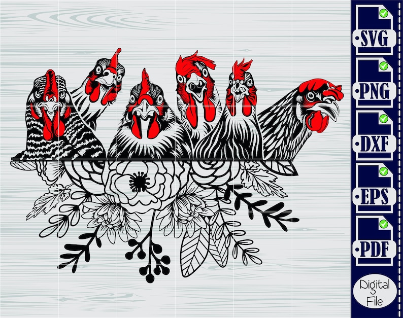 Floral Chicken SVG, Rooster Clipart, Farm Vector (digital Download) - Etsy