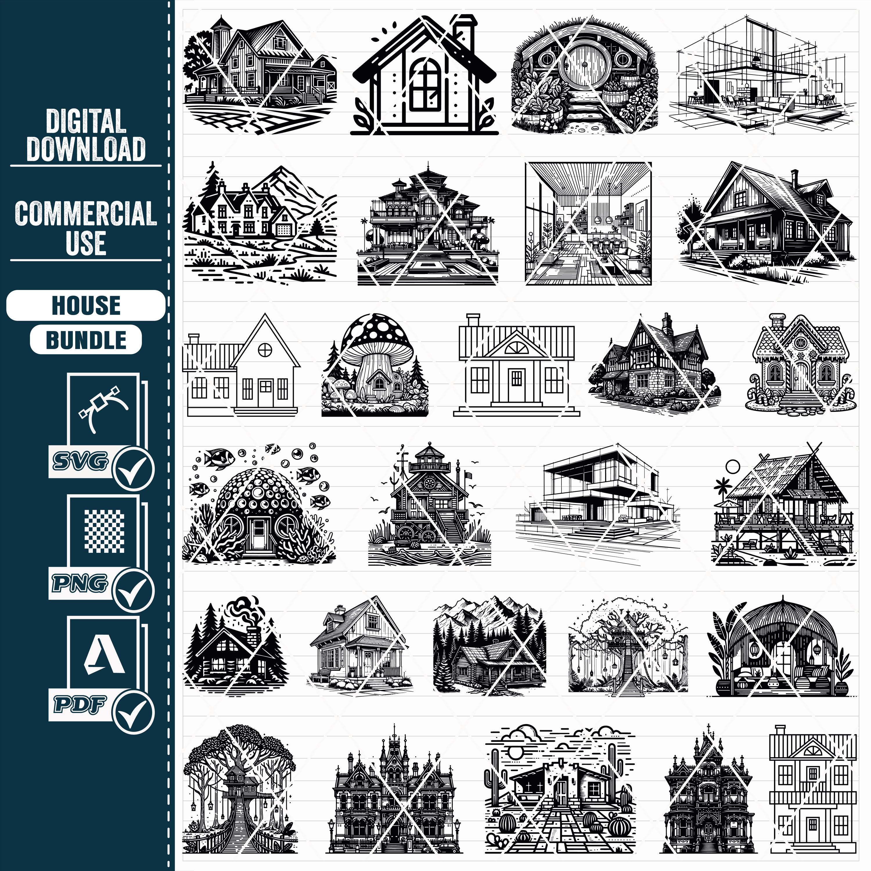 House SVG Bundle, Floral, Scandinavian, Outline Cut Files (digital ...