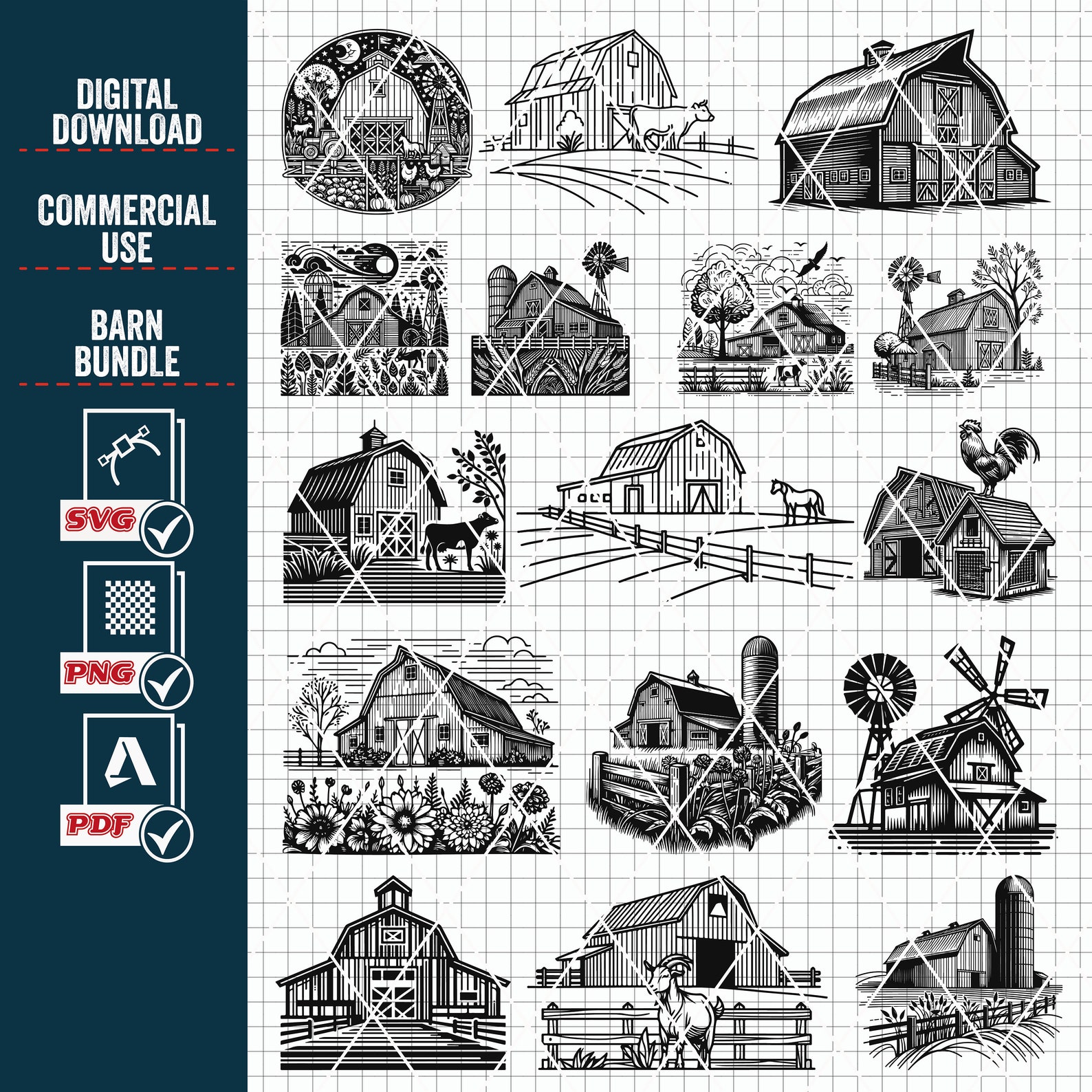 Floral Barn SVG Mega Bundle, Farmhouse Vector Cut Files (digital ...