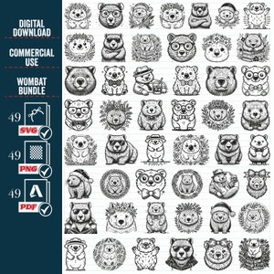 WOMBAT SVG PNG Großes Bündel, Wombat Schnittdatei, Tiergesicht svg Schnittdatei, süße Wombat svg, Wombat Gesicht svg, Tier svg-Datei, Australien svg-Datei,