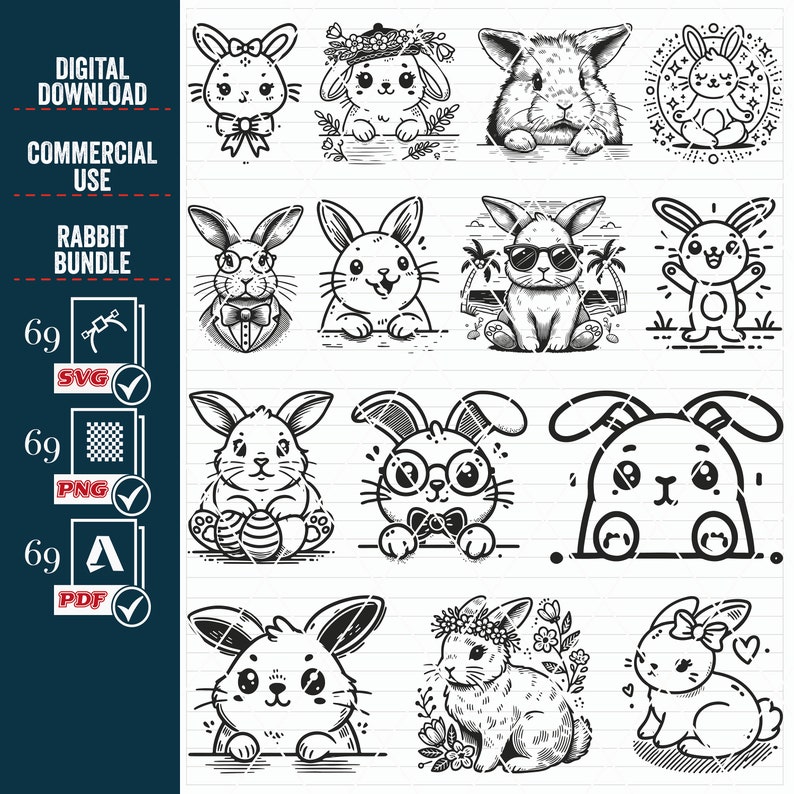 Easter Rabbit SVG Bundle, Floral Bunny Clipart (digital Download) - Etsy