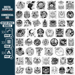 Weltraum SVG PNG Bundle, Weltraum SVG, Sterne Datei für Cricut, Celestial SVG, Astronaut Schneidedatei, Phase Mond, Clipart Vektor Schneidedatei Png, Pdf