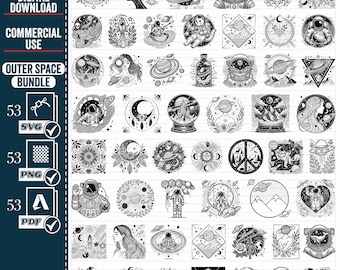 Outer Space SVG PNG Bundle, Celestial, Astronaut Cut Files (Digital Download)