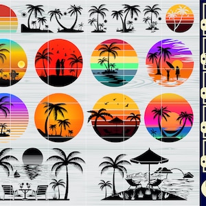 Palm Tree SVG, Sunset SVG Bundle, Palm Tree Clipart, Beach Palm Cut Files For Silhouette, Files for Cricut, Vector, Svg, Eps, Dxf, Png