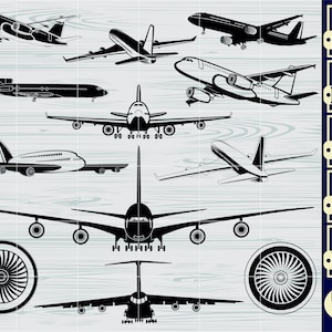 Pacote SVG de avião, SVG de avião de passageiros, Clipart de avião, Arquivos de corte para silhueta, Arquivos para Cricut, Vetor, Design, Aeronave Svg, Png,