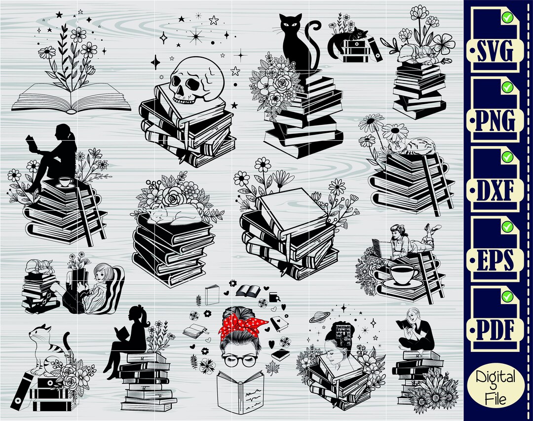 Books Svg,books Svg Files for Cricut,books Outline,readingdxf,glasses,cut  File,cricut,silhouette,nerd,book Lover,instant Download_cf254 