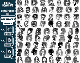 Dreadlocks Frau SVG Bundle, natürliches Haar Clipart (digitaler Download)