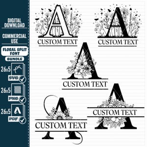Floral Split Font Bundle | Letras de Monograma de Flores Silvestres e Girassóis | Alfabeto Botânico | Download Digital SVG PNG PDF, Monograma de Casamento Svg