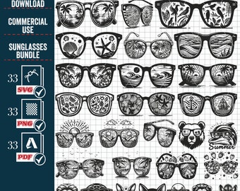 Paquete SVG de gafas de sol de playa, archivos de corte para vacaciones de verano (descarga digital)