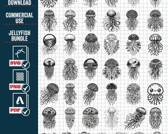 Floral Jellyfish SVG Bundle, Ocean Clipart (Digital Download)