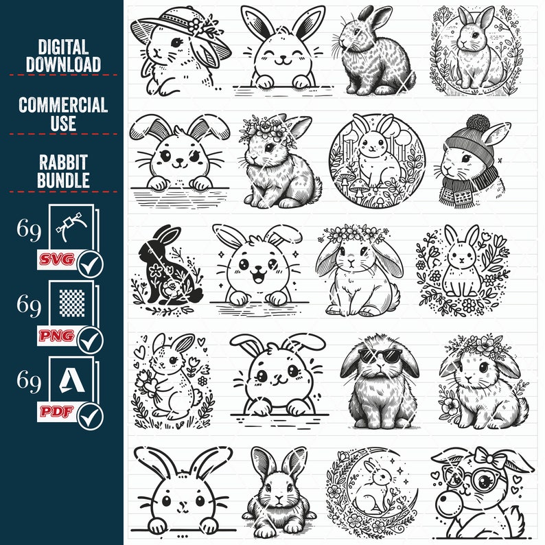Easter Rabbit SVG Bundle, Floral Bunny Clipart (digital Download) - Etsy