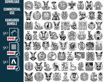 Känguru SVG PNG Bundle, Tiergesicht Blumenmuster (Digitaler Download)