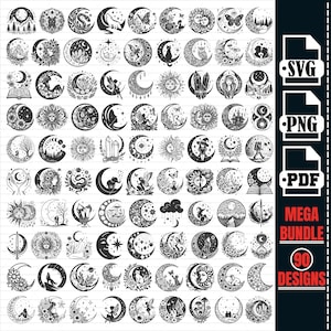 Maan SVG MEGA bundel, bloem maan Svg, hemelse maan Svg, mystieke maan Svg, Boho maan Svg, bloemen maan Svg, gesneden bestand Clipart Vector Cricut