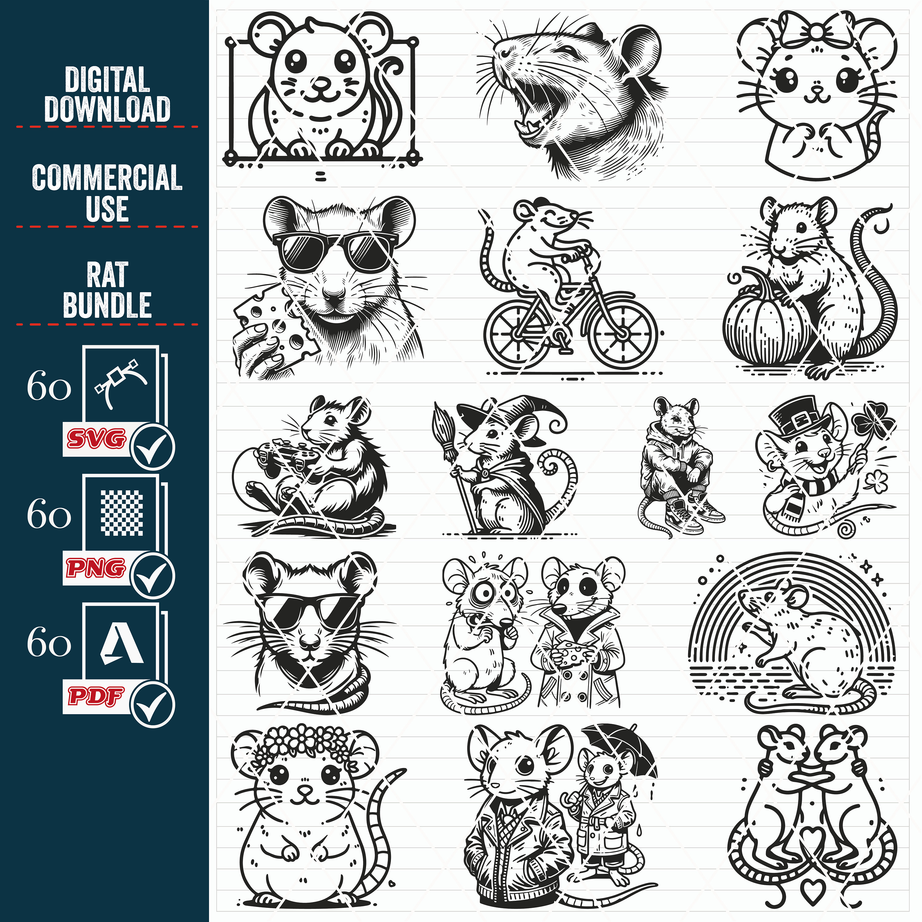 Rat SVG Clipart Bundle, Mouse Designs (digital Download - Etsy