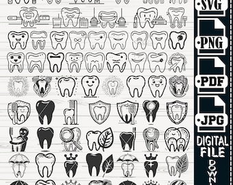May include: A set of 50 black and white digital illustrations of teeth. The illustrations include various designs, such as teeth with crowns, teeth with braces, teeth with fillings, and teeth with different expressions. The illustrations are perfect for use in dental marketing materials, websites, and social media.