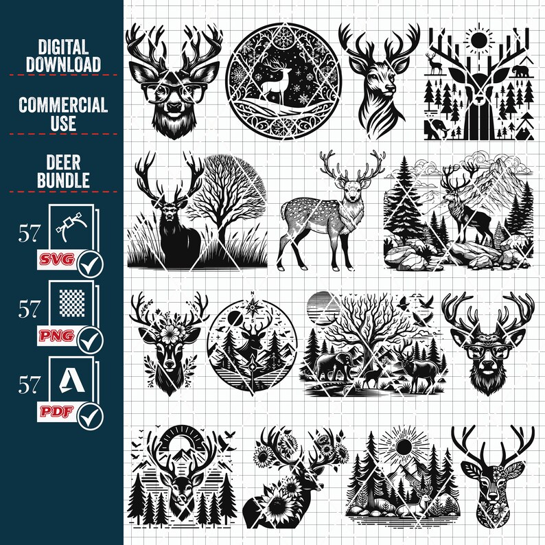 Floral Deer SVG PNG Mega Bundle, Forest Moose Cut Files (digital ...
