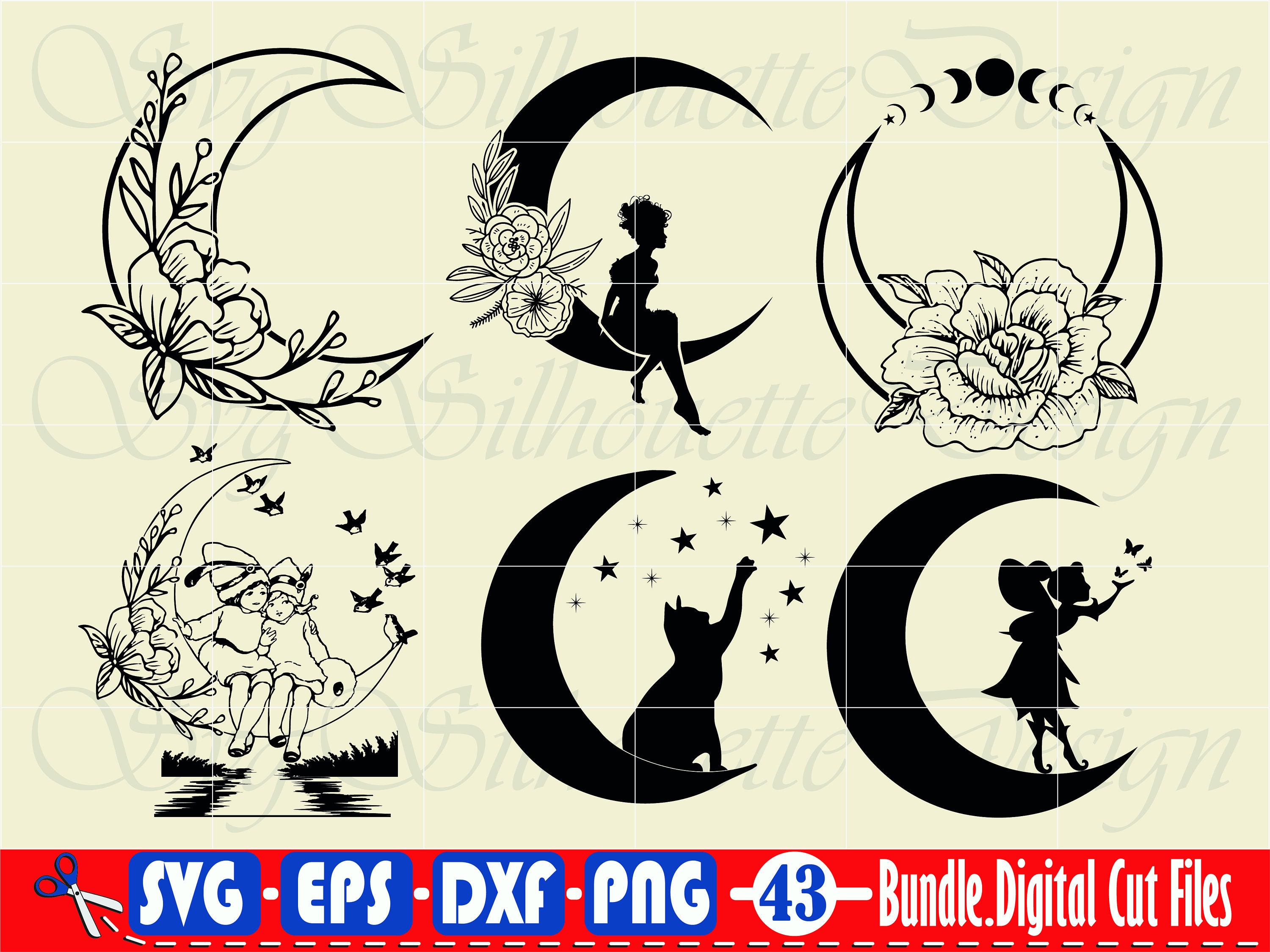 Flower Moon Svg 2 Crescent Moon Svg Flower Svg Floral Moon Etsy Canada