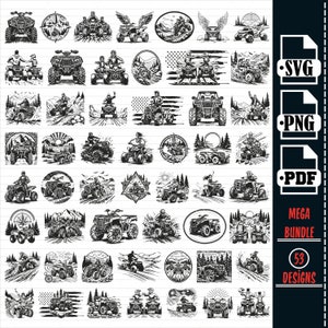 Vtt tout-terrain Mega Bundle, fichier Svg vtt américain, 4 roues sales, RZR vtt Svg, Svg tout-terrain, clipart vtt, moto vtt, fichier de coupe vtt vecteur png