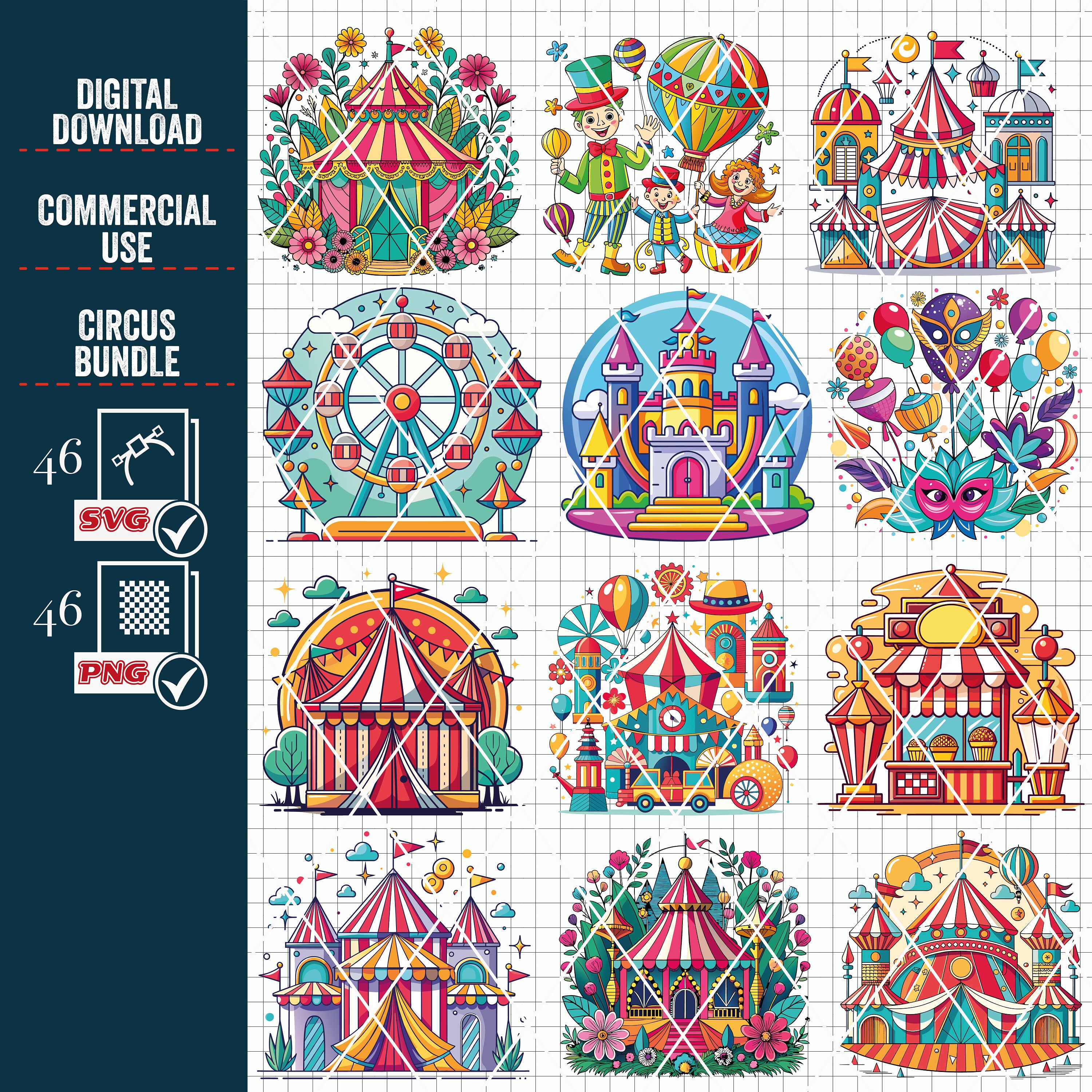 Circus Carnival Clipart Bundle, SVG PNG Cut Files - Etsy