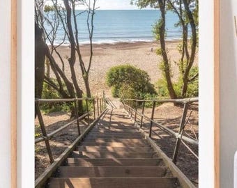 Highcliffe Beach Dorset Print, ivory mount, &#39;Highcliffe Beach Steps&#39; Various sizes, free postage, Available as canvas