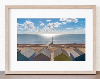 Avon Beach, Dorset print in ivory mount, &#39;Avon Beach Huts&#39; - wall art by Claire at Bramble and Beach. 6x4, 7x5