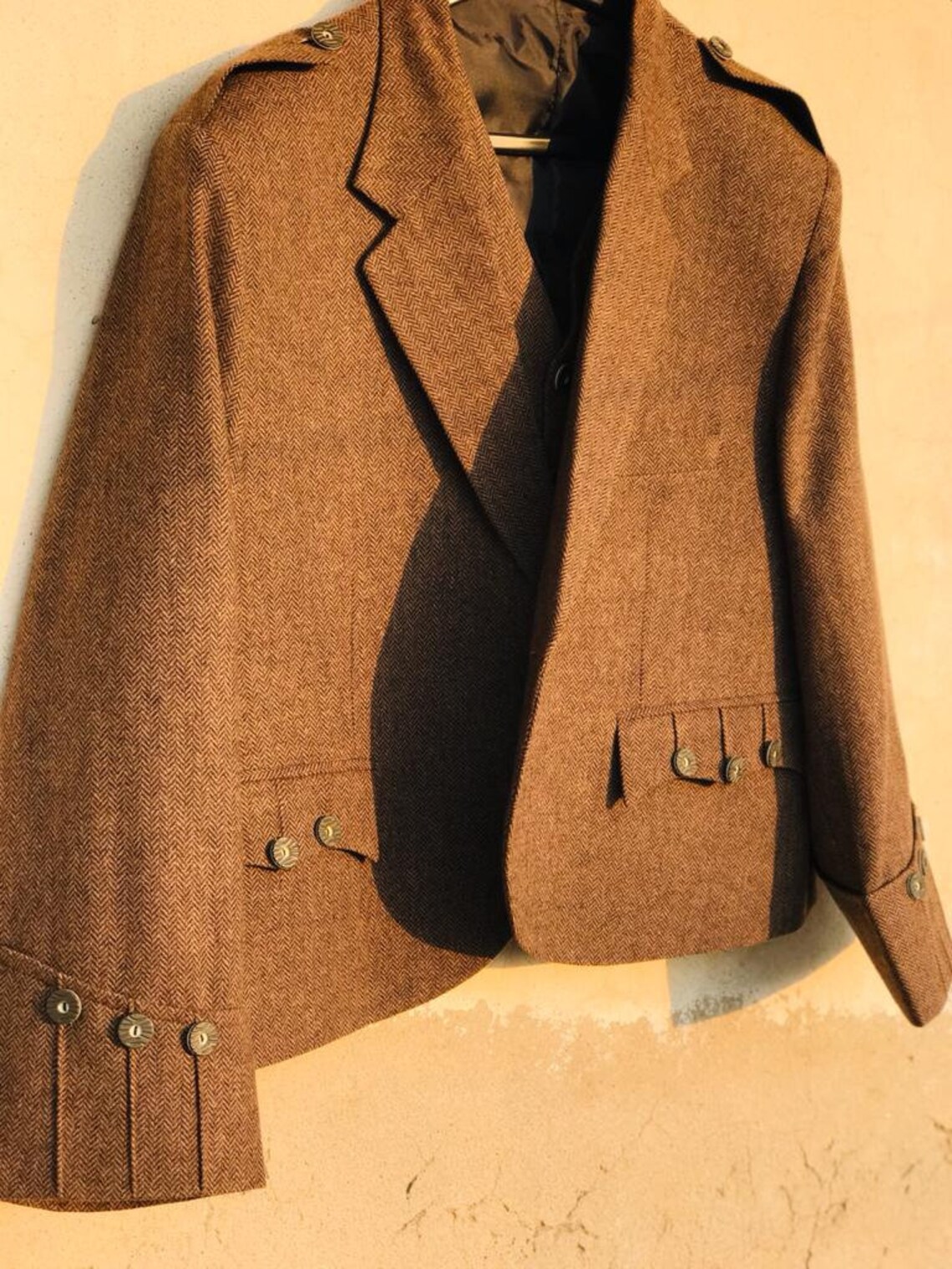 Custom Made Scottish Brown Tweed Wool Argyle Kilt Jacket And Etsy