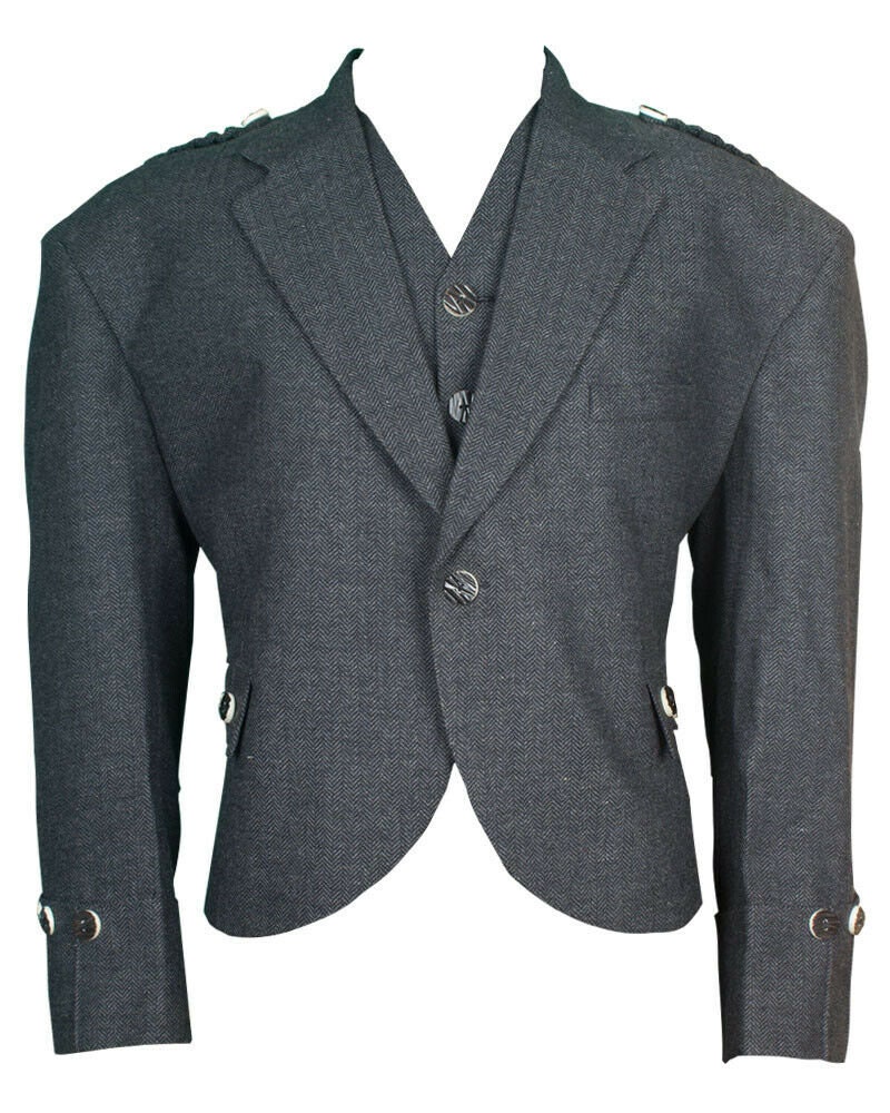 Scottish Argyle Kilt Jacket with 5 Buttons Waistcoat Gray | Etsy