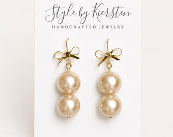 Cream Pearl and Bow Dangle Earrings| Spring Colors | House of Colour