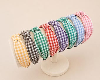 Gingham Fabric Low Profile Top Knot Headbands | House of Colour