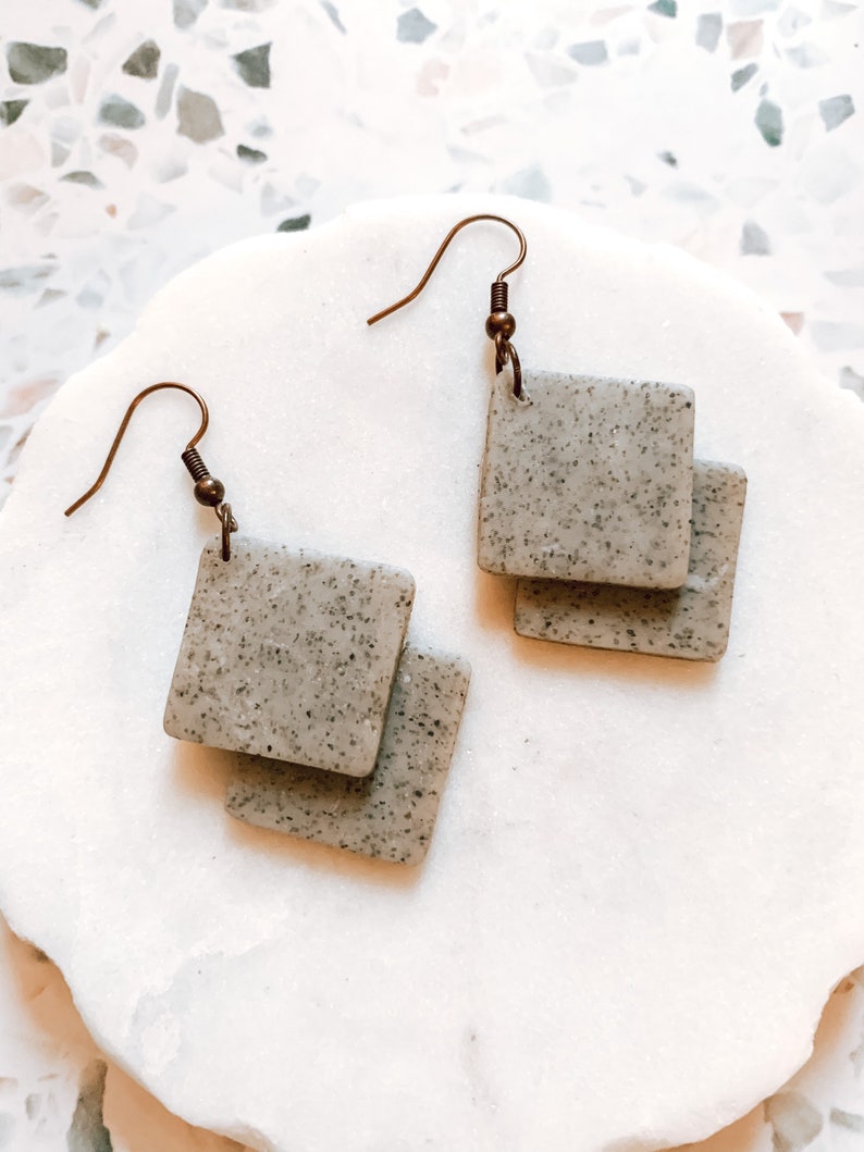 Polymer Clay Earrings Nickel Free Light Weight Double Carr\u00e9e Handmade