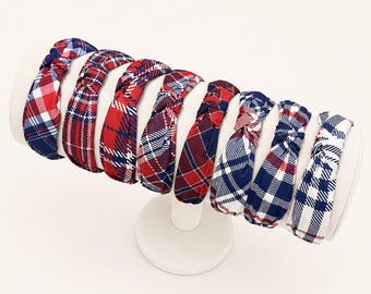 Bright Color Plaid 4th of July Fabric Low Profile Top Knot Headbands | House of Colour
