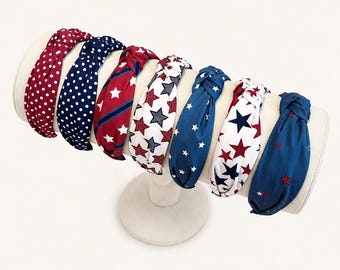 Muted Color 4th of July Fabric Low Profile Top Knot Headbands | House of Colour