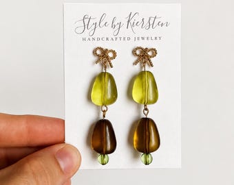 Green Bead and Bow Dangles |  Autumn Colors | House of Colour