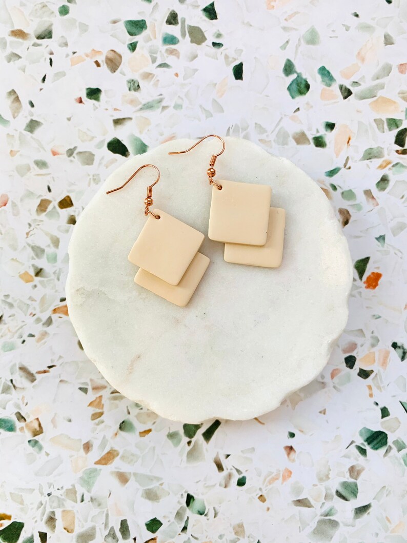 Polymer Clay Earrings Nickel Free Light Weight Double Carr\u00e9e Handmade
