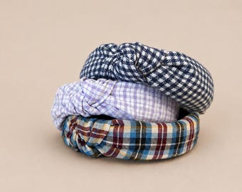 Cool Plaid Fabric Low Profile Top Knot Headbands | House of Colour