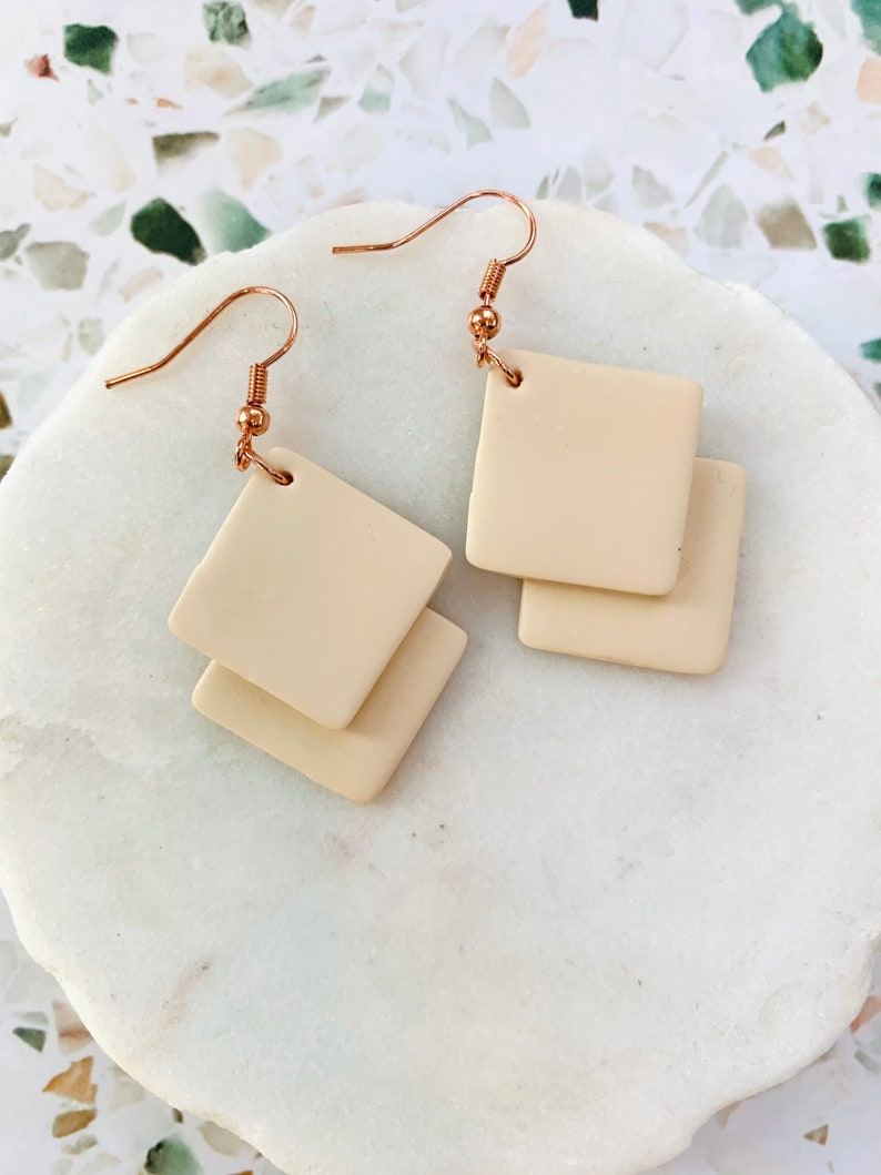Polymer Clay Earrings Nickel Free Light Weight Double Carr\u00e9e Handmade